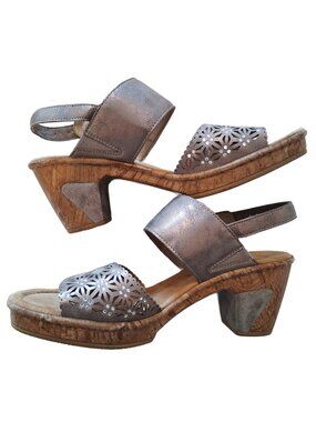Rieker Pewter w' Rhinestones Faux Leather Slingback 2.5" Heel Sandals 39 - 8